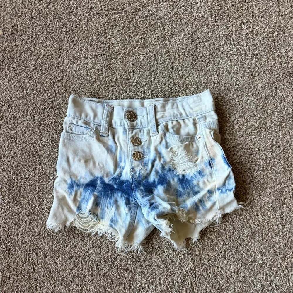 Justice Tie-Dye Distressed Denim Shorts Size 7 Slim